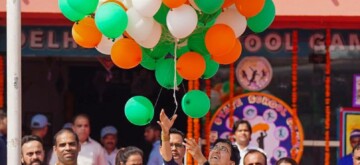 New Delhi: Delhi Chief Minister Atishi releases the balloons at the inauguration of Delhi State School Games 2024-25 in New Delhi on Thursday October 24, 2024. (Photo: IANS)