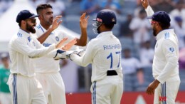 Pune: India's Ravichandran Ashwin celebrates the dismissal of New Zealand's Devon Conway with teammates during the day one of the second cricket test match between India and New Zealand at the Maharashtra Cricket Association Stadium in Pune on Thursday, October 24, 2024. (Photo: IANS/@BCCI)