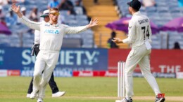 Pune: New Zealand's Glenn Philips celebrates the dismissal of India's Yashasvi Jaiswal during day two of the second cricket test match between India and New Zealand at the Maharashtra Cricket Association Stadium in Pune on Friday, October 25, 2024. (Photo: IANS/@BLACKCAPS)