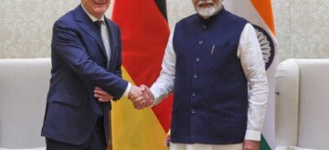 New Delhi: Prime Minister Narendra Modi meets German Chancellor Olaf Scholz in New Delhi on Friday, October 25, 2024. (Photo: IANS)