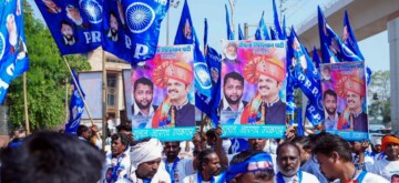 Nagpur: Supporters at the nomination rally for BJP-Mahayuti candidate from the Nagpur South West constituency Devendra Fadnavis before filing his nomination papers in Nagpur , Friday, October 25, 2024. (Photo: IANS)