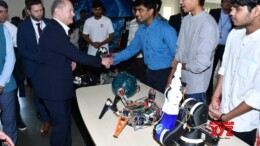 Sancaole: German Chancellor Olaf Scholz during his visit to BITS Pilani K K Birla Goa Campus in Sancaole in South Goa on Saturday, October 26, 2024. (Photo: IANS)