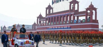 Budgam : Jammu and Kashmir Lieutenant Governor Manoj Sinha attends passing out parade of BSF recruit constables  in Humhama, Budgam on Saturday, October 26, 2024. (Photo: IANS)