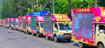 Mumbai: LED vehicles, flagged off by Deputy Chief Minister Ajit Pawar, set to be used for the upcoming Maharashtra Vidhan Sabha Elections 2024 campaign, seen near the NCP office at Nariman Point in Mumbai on Saturday, October 26, 2024. (Photo: IANS)