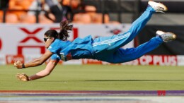 Ahmedabad: India's Radha Yadav takes a catch to dismiss New Zealand's Brooke Halliday during the second ODI match between India Women and New Zealand Women at Narendra Modi Stadium in Ahmedabad on Sunday, October 27, 2024. (Photo: IANS/@BCCIWomen)