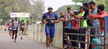 Panaji: BJP MP Tejasvi Surya participates in the 2024 IRONMAN 70.3 triathlon in Panaji on Sunday, October 27, 2024. (Photo: IANS)