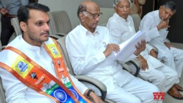 Baramati: Yugendra Pawar, NCP-SP candidate for the Baramati Assembly constituency, files his nomination in the presence of Nationalist Congress Party (NCP) chief Sharad Pawar for the upcoming Maharashtra Assembly Election 2024 in Baramati on Monday, October 28, 2024. (Photo: IANS)