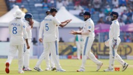 Pune: India's Washington Sundar celebrates the dismissal of New Zealand's Rachin Ravindra with teammates during day two of the second cricket test match between India and New Zealand at the Maharashtra Cricket Association Stadium in Pune on Friday, October 25, 2024. (Photo: IANS/@BCCI)