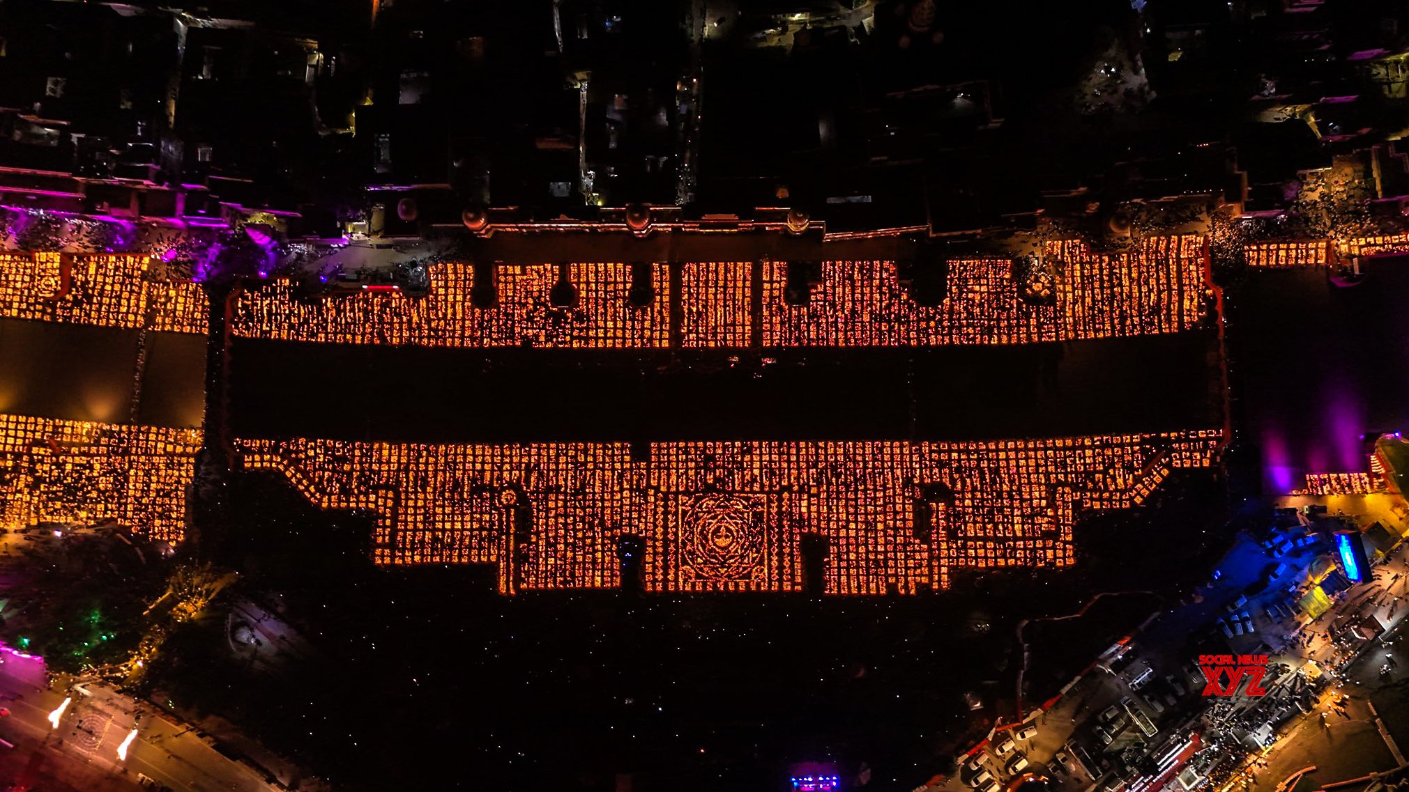 Ayodhya: An aerial view of earthen lamps lit by devotees at Saryu Ghat during Deepotsav celebrations #Gallery