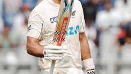 Mumbai: New Zealand's Daryl Mitchell celebrates his half-century during the first day of the third cricket test match between India and New Zealand at Wankhede Stadium in Mumbai on Friday, November 1, 2024. (Photo: IANS/@BLACKCAPS)