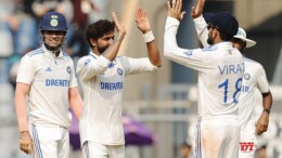 Mumbai: India's Washington Sundar celebrates a dismissal with teammates during the first day of the third cricket test match between India and New Zealand at Wankhede Stadium in Mumbai on Friday, November 1, 2024. (Photo: IANS/@BCCI)