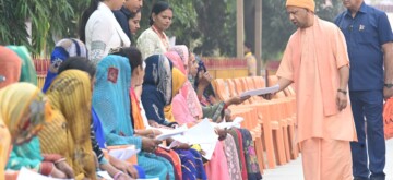 Gorakhpur: Uttar Pradesh Chief Minister Yogi Adityanath listens to grievances and issues of residents from various districts during the 'Janta Darshan' held at the Gorakhnath Temple campus in Gorakhpur on Saturday, November 02, 2024. (Photo: IANS)