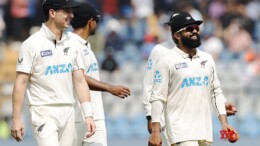 Mumbai: New Zealand's Ajaz Patel celebrates his five-wicket haul during the second day of the third cricket test match between India and New Zealand at Wankhede Stadium in Mumbai on Saturday, November 2, 2024. (Photo: IANS/@BLACKCAPS)