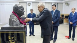 New Delhi: Vice President Jagdeep Dhankhar pays tributes to the bust of Sardar Vallabhbhai Patel at the Indian Institute of Public Administration campus in New Delhi on Monday, November 04, 2024. (Photo: IANS)