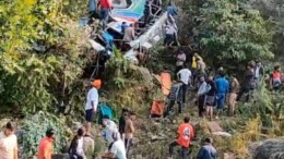 Ramnagar: A Garhwal Motors Users' bus has fallen into a gorge near Kupi on the Pauri-Almora border in Ramnagar  on Monday, November 4, 2024. (Photo: IANS)