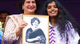 Kenichira, Sultan Bathery: Swetha, a talented young girl with hearing and speech impairments, presents Congress General Secretary Priyanka Gandhi with a stunning handmade portrait in Kenichira on Monday, November 4, 2024. (Photo: IANS)