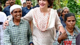 Wayanad: Congress General Secretary Priyanka Gandhi meets with MGNREGA women workers in Sultan Bathery, Wayanad district  on Monday, November 4, 2024. (Photo: IANS)