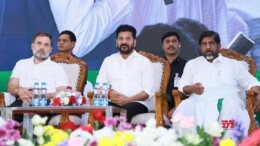 Hyderabad: Congress MP Rahul Gandhi, Telangana Congress President Revanth Reddy, and Deputy Chief Minister Bhatti Vikramarka Mallu attend a state-level consultation on the caste census at the Gandhian Ideology Centre in Bowenpally, Hyderabad on Tuesday, November 5, 2024. (Photo: IANS)