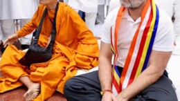 Nagpur: Leader of Opposition Rahul Gandhi pays tribute to the statue of Lord Buddha at the famous Buddhist monument, Deekshabhoomi, in Nagpur on Wednesday, November 6, 2024. (Photo: IANS)