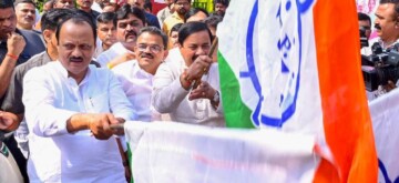 Mumbai: Deputy Chief Minister Ajit Pawar and NCP leader Sunil Tatkare flag off LED vehicles near the NCP office at Nariman Point, set to be used for the upcoming Maharashtra Vidhan Sabha Elections 2024 campaign, in Mumbai on Saturday, October 26, 2024. (Photo: IANS)