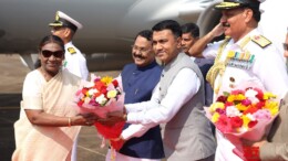 Goa: President Droupadi Murmu is welcomed by Goa Governor P.S. Sreedharan Pillai and Chief Minister Dr. Pramod Sawant upon her arrival at Dabolim Airport in Goa  on Thursday, November 7, 2024. (Photo: IANS)