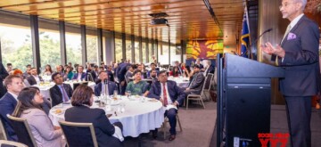 Sydney: EAM S. Jaishankar speaks during an interaction session with members of the Indian diaspora and MPs at the NSW Parliament in Sydney on Thursday, November 7, 2024. (Photo: IANS)