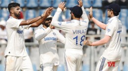 Mumbai: India's Washington Sundar celebrates with teammates after the dismissal of New Zealand's Devon Conway during the second day of the third cricket test match between India and New Zealand at Wankhede Stadium in Mumbai on Saturday, November 2, 2024. (Photo: IANS/@BCCI)