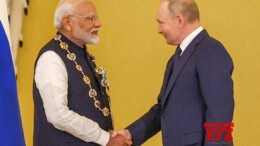 Moscow: Prime Minister Narendra Modi is conferred with the highest civilian award of the Russian Federation, the Order of St. Andrew the Apostle, by Russian President Vladimir Putin at the Kremlin in Moscow on Tuesday, July 9, 2024. (Photo: IANS/@MEAIndia)