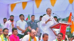 Pune: Maharashtra Deputy Chief Minister Ajit Pawar addresses a public meeting in support of party candidate Dnyaneshwar Katke from Shirur-Haveli Assembly Constituency ahead of the Maharashtra assembly election in Shirur, Pune, on Saturday, November 09, 2024. (Photo: IANS)