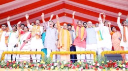 Prayagraj: Uttar Pradesh Chief Minister Yogi Adityanath attends an election rally ahead of the Phulpur Assembly by-elections in the Phulpur Assembly Constituency of Prayagraj district on Sunday, November 10, 2024. (Photo: IANS)