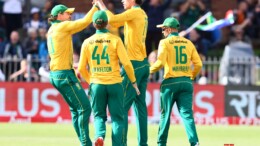 Gqeberha: South Africa's Marco Jansen celebrates a dismissal with teammates during the second T20 cricket match between India and South Africa at St George's Oval in Port Elizabeth, Gqeberha, on Sunday, November 10, 2024. (Photo: IANS/@ProteasMenCSA)