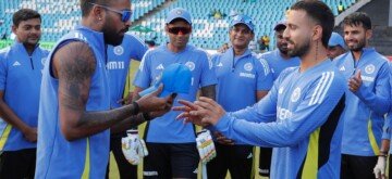 Centurion: India's Ramandeep Singh receives his Team India cap from Hardik Pandya ahead of the T20I series against South Africa in Centurion on Wednesday, November 13, 2024. (Photo: IANS)