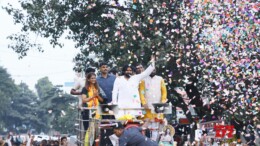 Latur : Deputy Chief Minister of Andhra Pradesh, Pawan Kalyan holds a roadshow ahead of the Maharashtra assembly election in Latur  district of Maharashtra on Saturday, November 16, 2024. (Photo: IANS)