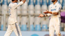 Mumbai: Indias Ravindra Jadeja and Virat Kohli celebrate the dismissal of New Zealands Ish Sodhi during the second day of the third Test match between India and New Zealand at Wankhede Stadium in Mumbai on Saturday, November 2, 2024. (Photo: IANS/@BCCI)