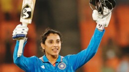 Ahmedabad: India's Smriti Mandhana celebrates her century during India Women vs New Zealand Women, 3rd ODI cricket match in Ahmedabad on Tuesday October 29, 2024. (Photo: IANS)