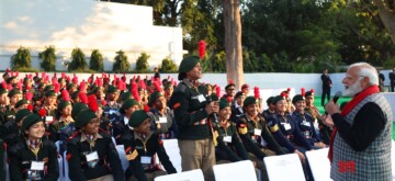 PM interacting with Republic Day Parade Participants at his residence, in 7 Lok Kalyan Marg, New Delhi on January 24, 2025.